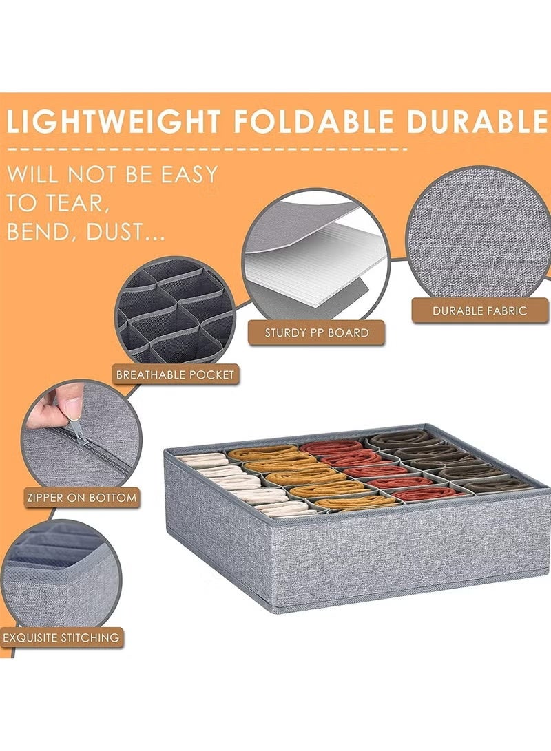 ELASAR 3 Packs Wardrobe Organiser Drawer Organiser Underwear Sock Organizer for Drawer, 64 Cell Foldable Closet Organizer Divider Cabinet Organizer Underwear Storage Boxes for Storing Socks, Handkerchiefs, Ties, Belts (24+24+16 Cell, Grey) - Image 3